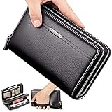 Cyber Sale Monday Deals Mens Long Leather Cellphone Clutch Wallet Purse for Men Large Travel Business Hand Bag Cell Phone Holster Card Holder Case Gift for Father Son Husband Boyfriend