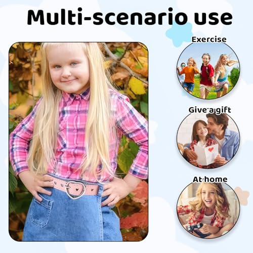 EULAPGOE Kindergürtel Mädchen 3 Stück Set – elastisch verstellbare Kinder Gürtel mit Herzschnalle 100 cm – Schwarz Rosa Weiß – modische Taillengürtel für Hosen Röcke Schule Alltag