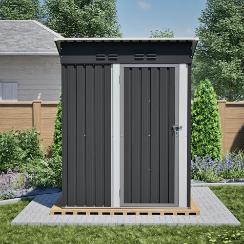 QSOST Abri de Jardin métal – Cabanon de Rangement extérieur 152x84x182 cm – Porte verrouillable 64 cm – intempéries-pour Rangement Outils, Résistant à la Pluie et UV (Noir)