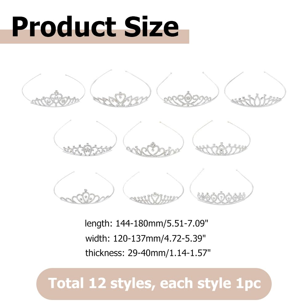 Lot de 12 diadèmes de princesse en cristal - 12 styles - Argenté - Paillettes scintillantes - Pour mariage, anniversaire, bal de fin d'année, mariage