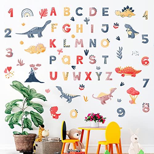 Woyinis Cute Dinosaur Alphabet Wall Decals Dinos Abc Wall Stickers Removable Vinyl Educational Abcd Letters Wall Decor Stickers For Kids Room Classroom Baby Nursery Wall Decoration #TOP4