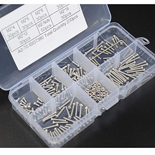 M2 Bolts and Nuts Set, 230pcs Stainless Steel Screws and Nuts Assortment Kit with Storage Box