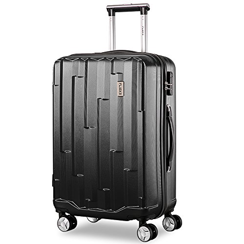 Preisvergleich Produktbild Flieks Hartschale Trolley Koffer Reisekoffer Zwillingsrollen Reisekoffer mit Zahlenschloss Handgepäck mit 4 Doppel-Rollen, XL-L-M (Schwarz, L)