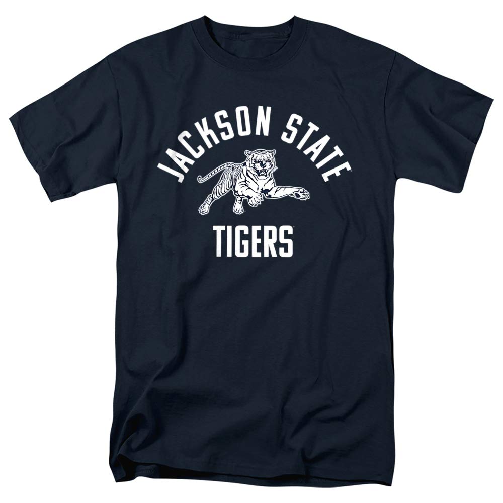 Jackson State University Official One Color JSU Tigers Logo Unisex Adult T-Shirt, Navy, Large