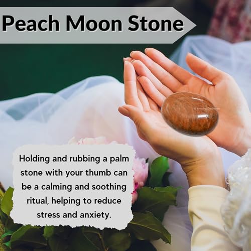 Image of Amazing Gemstone Peach Moonstone Crystals and Healing Stones - Large Palm Stone Crystals Piedra - Crystal for Good Luck, Positive Energy, Meditation - Unique Stocking Stuffers and Gifts for Women, Men