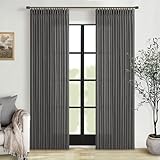 80 Inch Pinch Pleated Linen Curtains 2 Panels for Living Room Bedroom Boho Modern Farmhouse Charcoal Grey Semi Sheer Back Tab Pinch Pleat Hooks Rings Viral Dark Gray Window Curtain 50 by 80 Length