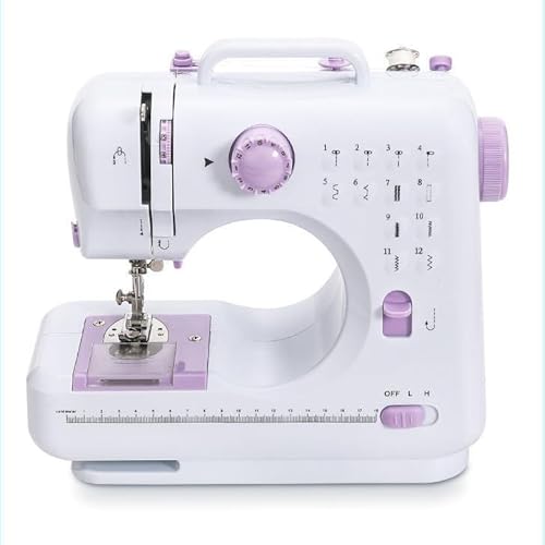 Mini Nähmaschine - 12 Stiche Elektrische Tragbare Nähmaschine mit Eingebautem LED-Licht und Fußpedal, Multifunktionsnähmaschine Haushaltsnähmaschine Doppellinien-Rückwärtsstich für Anfänger/Kinder