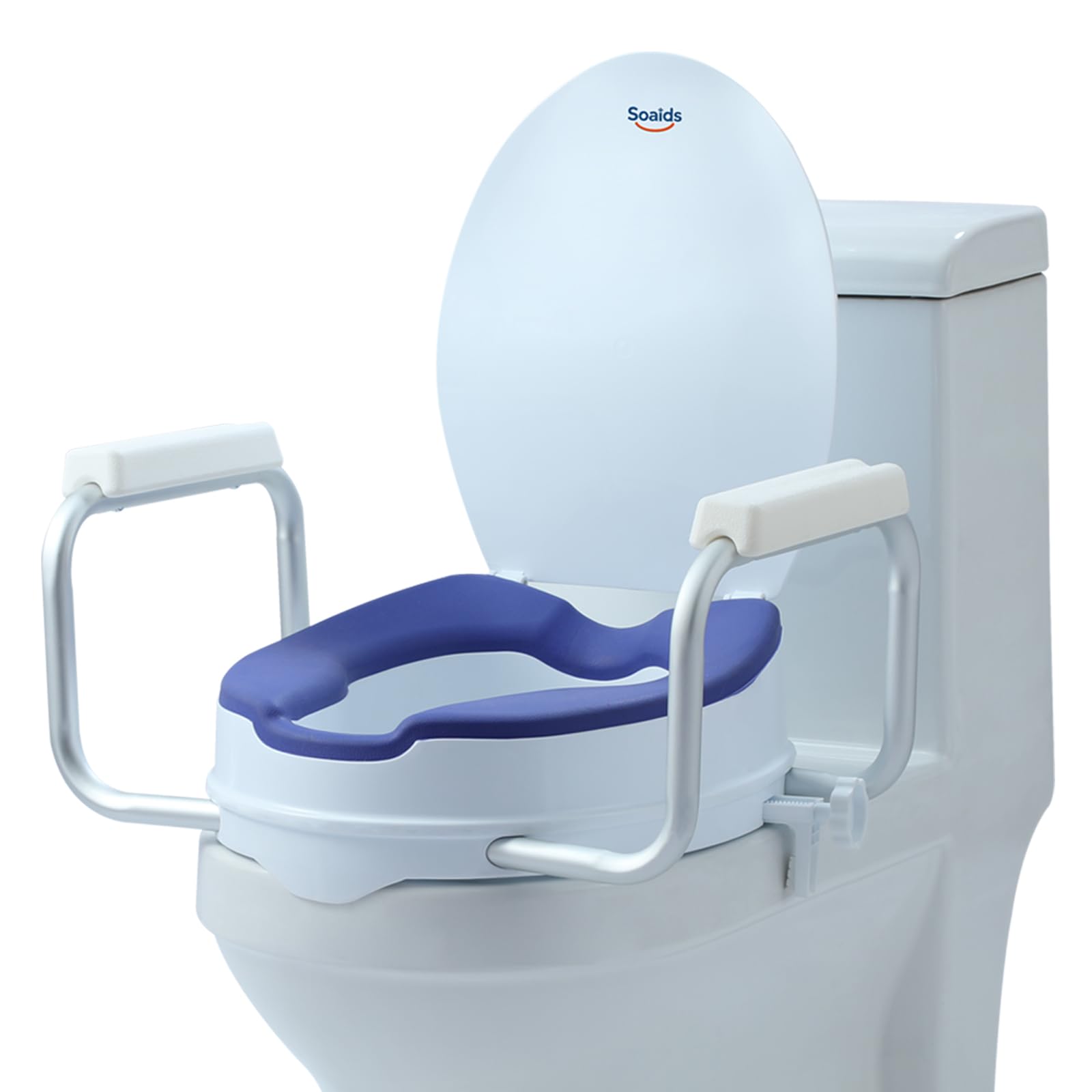 Raised Toilet Seat Risers for Seniors, Padded Elevated Toilet Seat with Handles, 5 Inch Height, Support to 300 LBS