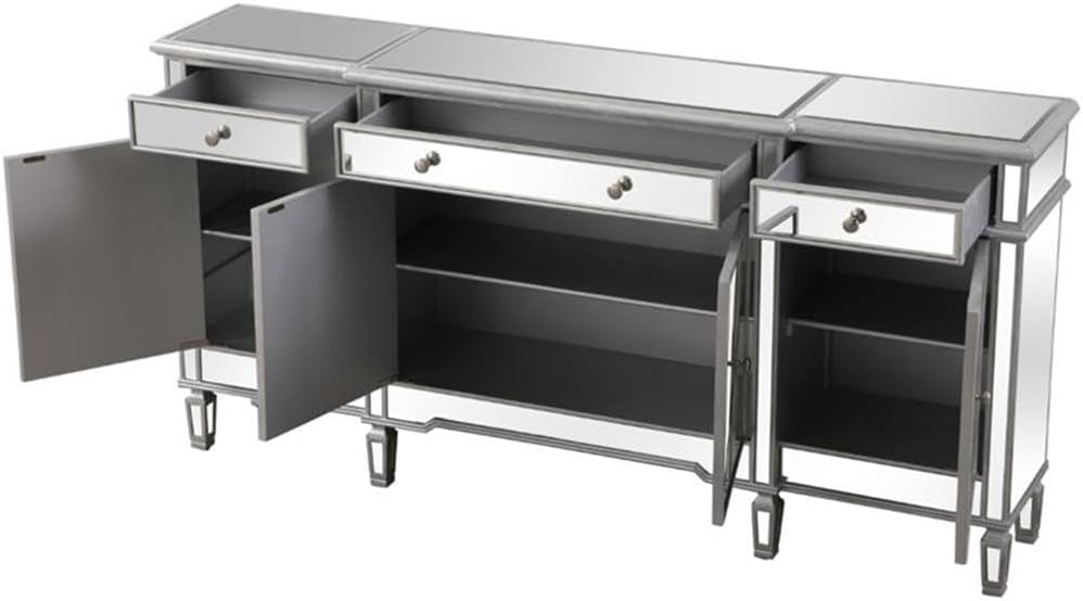 Elegant Decor Contempo 4 Door 72" Mirrored Sideboard in Antique Silver