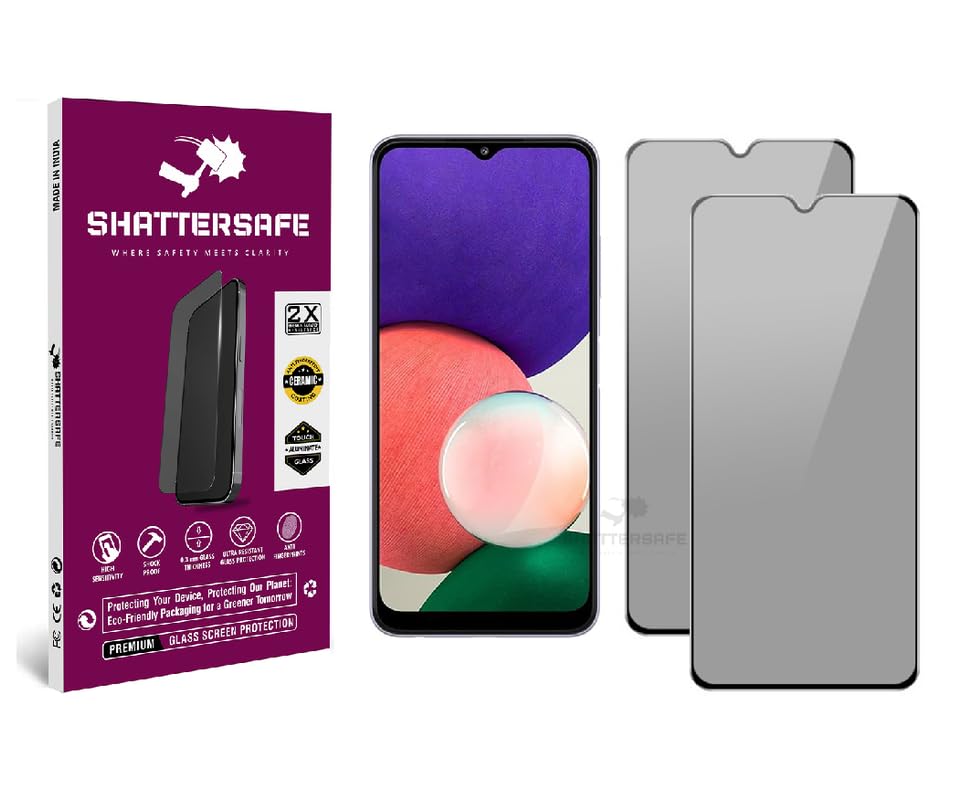 Image of Anti-Spy Privacy Tempered Glass Compatible For Samsung Galaxy A22 5G / F22 5G [Pack of 2]. Anti-Scratch, Edge-to-Edge Protection With Easy Installation Kit & Case Friendly Fit.
