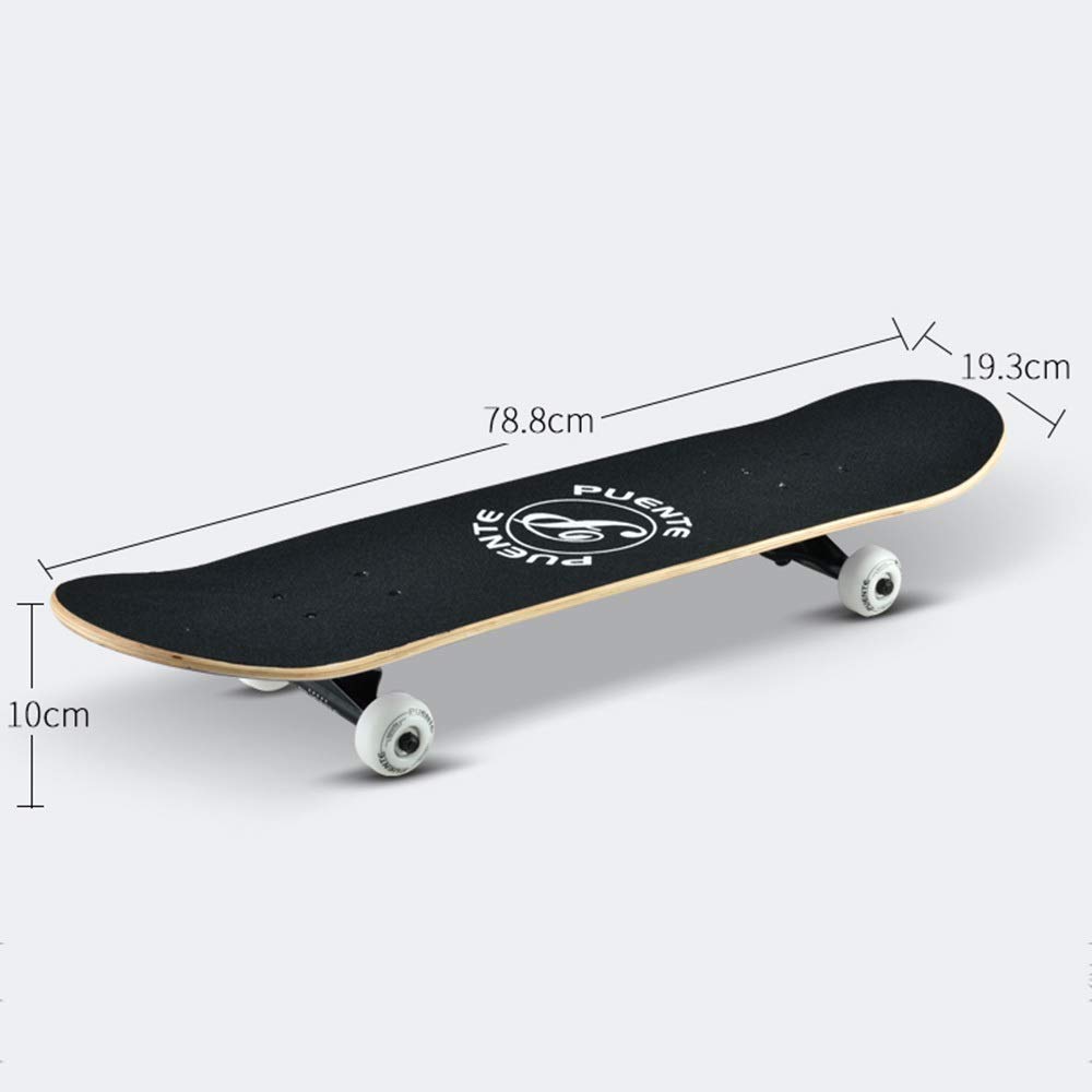 Skateboard, 8-laags esdoornhout, 78,9 x 20,3 cm, ABEC-11 kogellagers en 95A wielen, standaard skateboards voor kinderen, jongeren, volwassenen en beginners