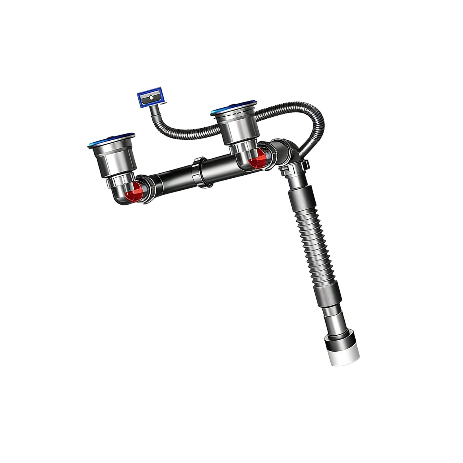 Geavonyg Elbow Strong Steel Kitchen Sink Drain Pipe Set Double Slot Designs Drainages For Smooth Water Disposal & Leak Leakproof Drain Link
