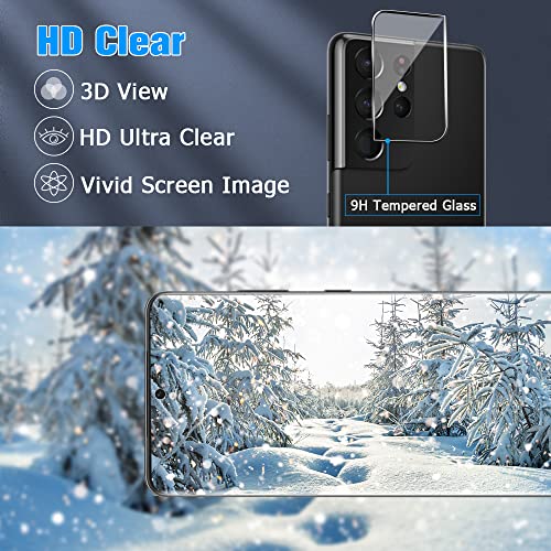 [2+2 Pack] S21 Ultra Glass Screen Protector, Hd Clear 9H Tempered Glass Scratch Resistant, Fingerprint Unlock, 3D Curved, Bubble-Free For Samsung Galaxy S21 Ultra Glass Screen Camera Protector(6.8") #TOP6