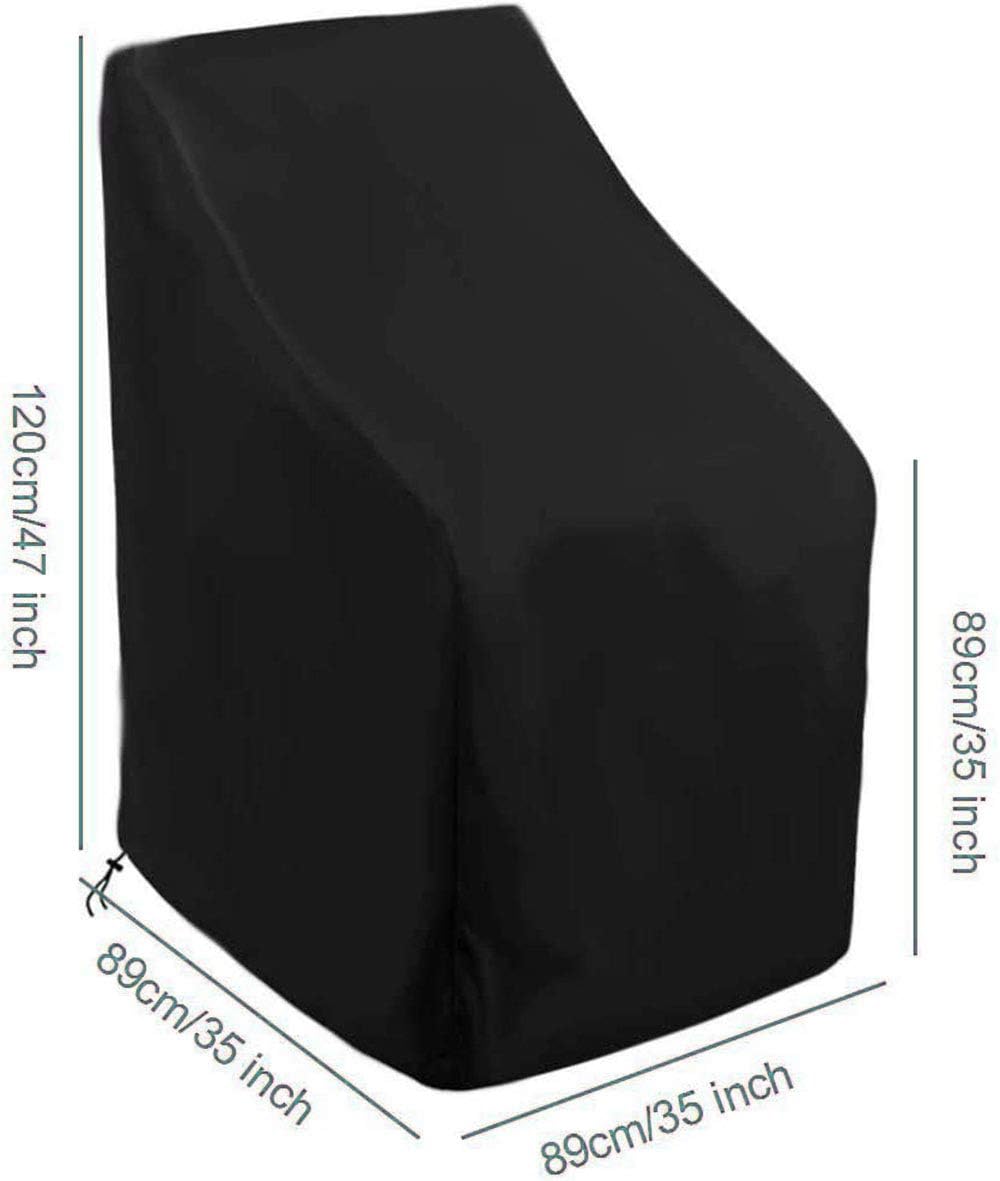 2 Pcs Patio Stacking Chair Cover Waterproof with Drawstring Reclining Garden Chair Cover Windproof Anti-UV Oxford Chair Storage Covers Black - Image 3