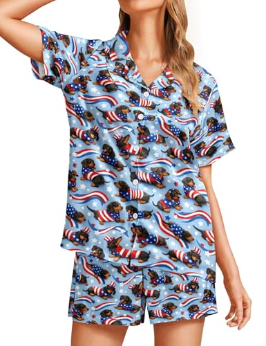Image of Women's Pajama Sets Funny Pajamas for Women Set Comfortable 2 Piece Button Down Tops & Shorts Sleepwear Short Sleeve