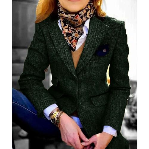 Women's Vintage Herringbone Blazer Jacket Notch Lapel Retro Single Breasted Flap Pocket Casual Party Classic3