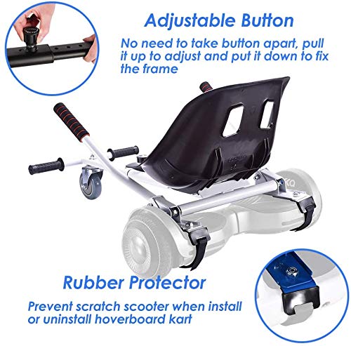 Hoverboard Go Kart Seat Attachment Accessories for Kids Adults, Hoverboard Buggy Attachment with Adjustable Frame for Girls Boys, Transform Hoverboard into a Go Cart, Gift Idea for All Ages, White
