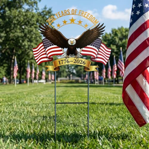 4th of July Decorations Outdoor,25.4" 250th Anniversary Patriotic Eagle Metal Decorative Garden Stakes for Memorial Day Independence Day USA Garden Decor, Red White Blue Americana Welcome Yard Signs