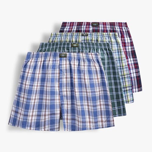 Mens Woven Boxer Shorts 100% Cotton with Covered Waistband Comfortable Loose Fit,Full Cut Classic...