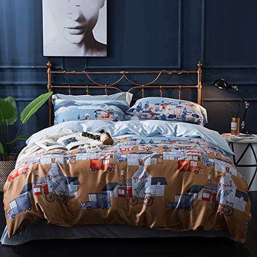 King Bettbezug,ägyptische Baumwolle, reaktiv bedruckt, Satin-Baumwolle, erhältlich in allen Jahreszeiten, knitterfrei und verblasst nicht.,