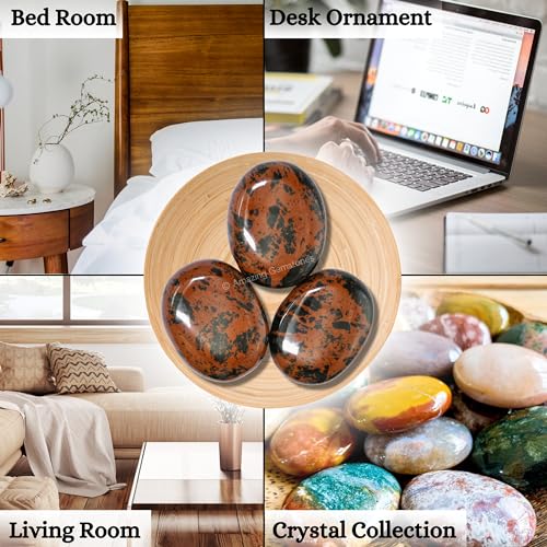 Image of Amazing Gemstone Mahogany Obsidian Crystals and Healing Stones - Large Palm Stone Crystals Piedra - Crystal for Good Luck, Positive Energy, Meditation - Unique Stocking Stuffers Gifts for Women, Men
