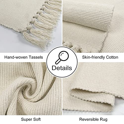 Seavish Beige Hallway Runner Rug Machine Washable Rug, 2X6 Kitchen Runner Rug Cotton Hand Woven Reversible Farmhouse Low-Pile Entryway Rug For Laundry Room Bedroom Bathroom Foyer Living Room #TOP2