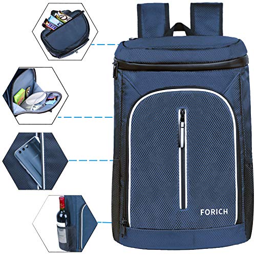 Image of FORICH Soft Insulated Waterproof Backpack Cooler Bag Leak Proof Portable Cooler for Work Lunch Travel Beach Camping Hiking Picnic Fishing Beer - Blue