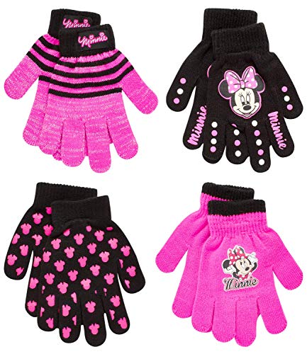 Disney Toddler and Little Girls Minnie Mouse and Vampirina Gloves or Mittens (4 Pack), Size Age 4-7, Minnie Gloves Pink/Black