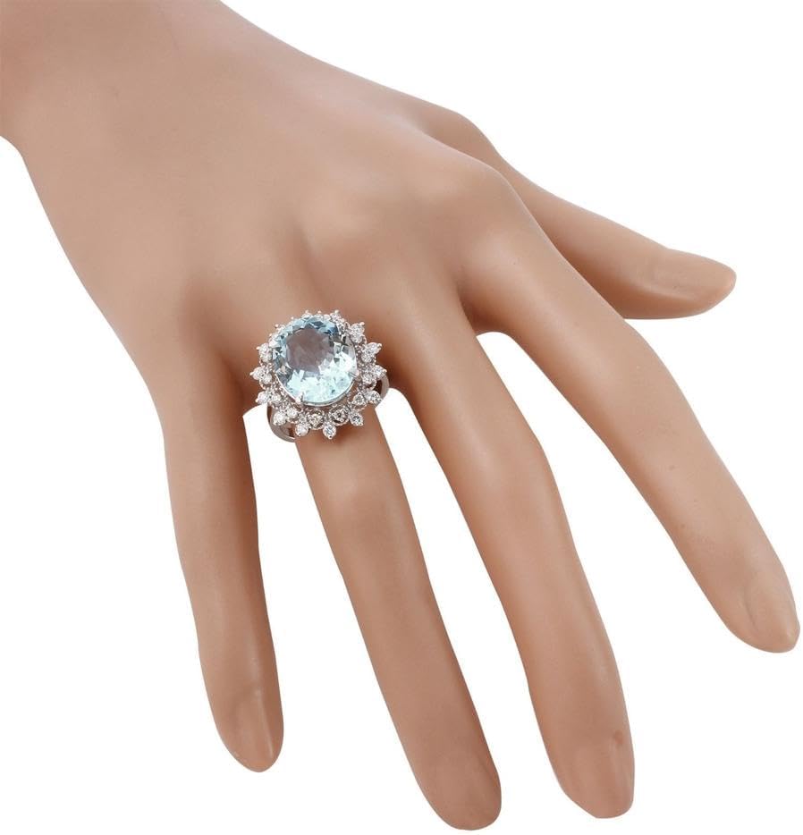7.50 Carats Natural Aquamarine and Diamond 14K Solid White Gold Ring