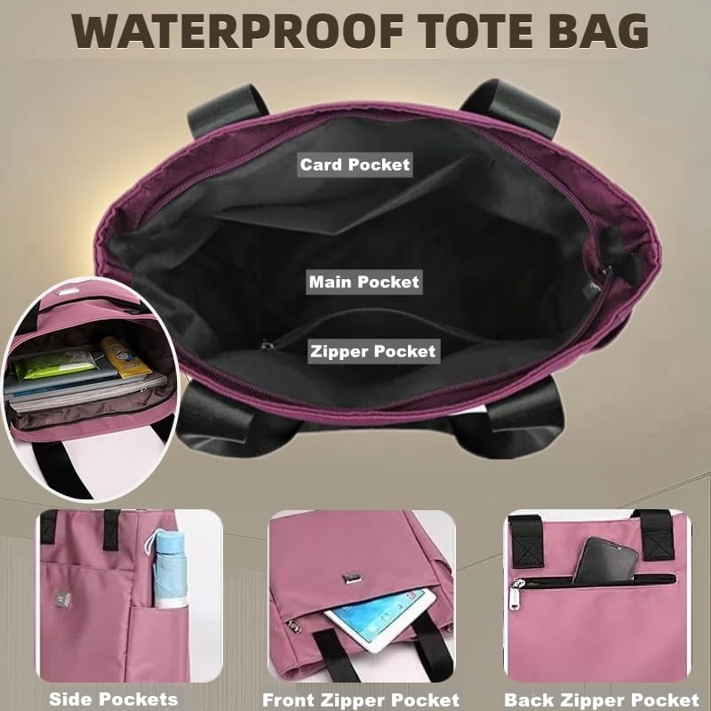 Large Capacity Water Repellent Nylon Shoulder Bag for Women, Multi-Pocket Tote with Zipper,Travel Handbag, Beach & Daily Use3