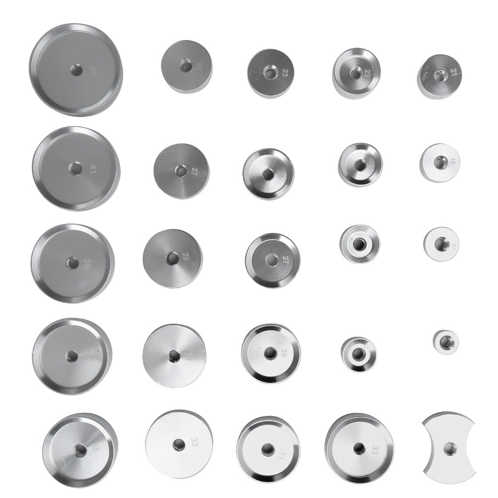 Juego de 25 discos de prensa de aluminio plateado para reparación de relojes, para reparación de relojes, cubierta trasera de reloj, instalación de trabajos de mantenimiento