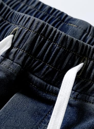 Image of JMIERR Men's Elastic Waist Cargo Jeans Stretch Denim Pants with Drawstring Relaxed Fit for Casual Daily Wear