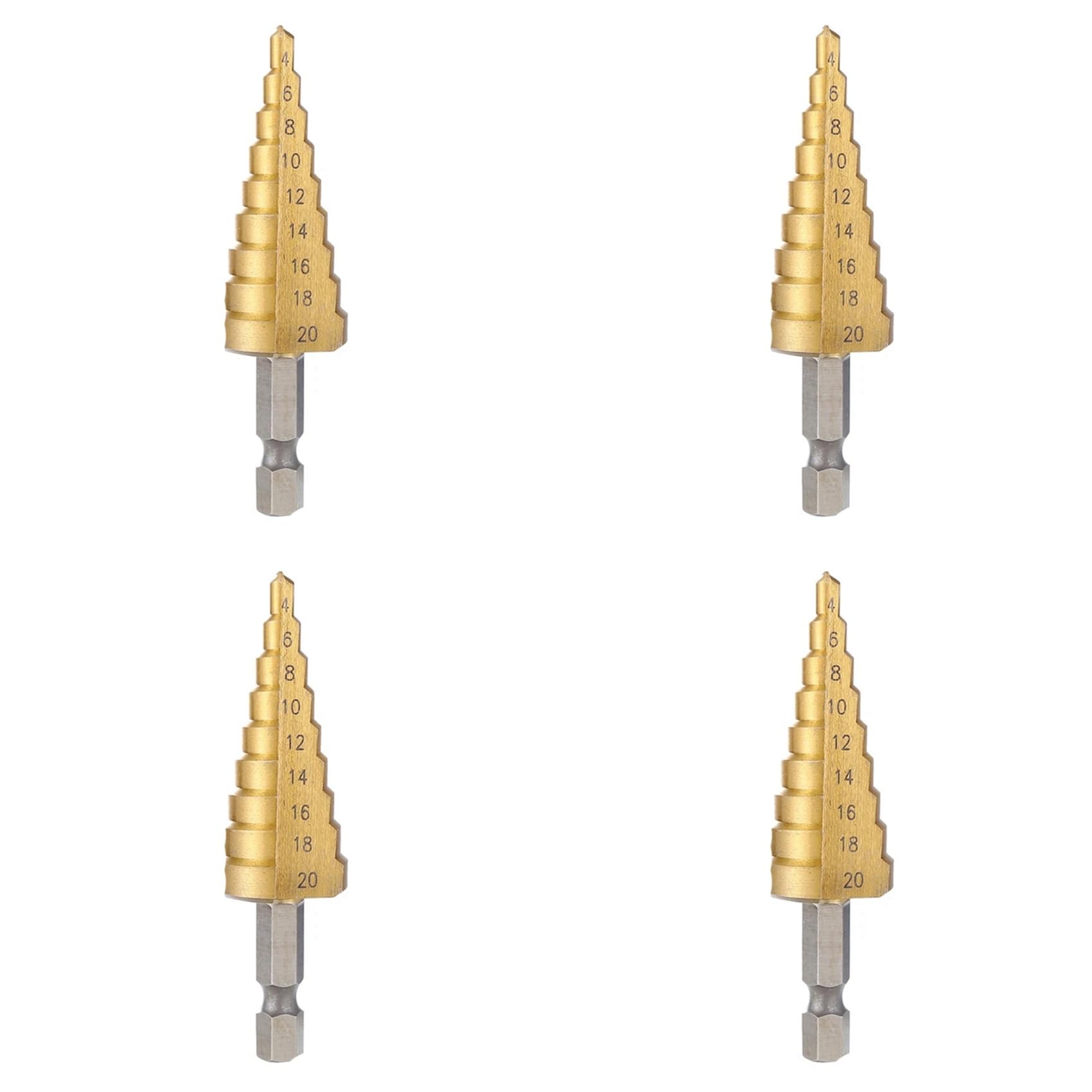 Jnchdghwa As Shown 4Pcs 4-20Mm Hss Straight Groove Step Drill Bit Wood Metal Hole Cutter Core Drill Bit Pagoda Drill Bit