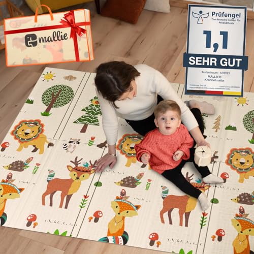Mallie® Spielmatte Baby Faltbar 120x120x1cm [100% BPA- und Schadstoff-Frei] Doppelseitige Krabbelmatte Baby, Krabbeldecke Baby I Baby Play Mat, Spielmatte Baby Faltbar