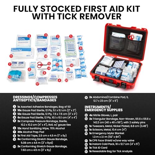 Image of NANUK 910 Waterproof First Aid Kit 146pcs - Durable, Pre-Stocked First Aid Emergency Kit with Bandages, Tick Removal Tool, and More - Dustproof, Impact-Resistant, Floats (14.3 inch x 11.1 inch x 4.7 inch) - Red
