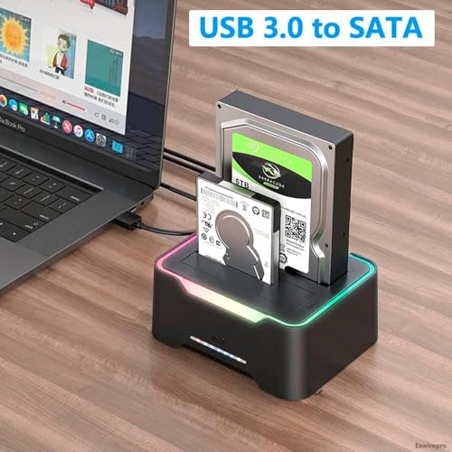 Image of ETZIN RGB SATA to USB 3.0 Hard Drive Docking Station with Offline Clone Function USB 3.0 SATA Dual Bay RGB Lamp Effect Hard Disk 2.5 /3.5 Inch Docking Station for Clone HDD SSD Used External