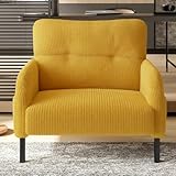 KOMHTOM Fauteuil Simple Places en Velours Côtelé avec Dossier Haut Confortable, 4 Poches et Pieds en Métal   Canapé d'angle Moderne pour Salon, Chambre à Coucher et Bureau (Jaune   1 Place)