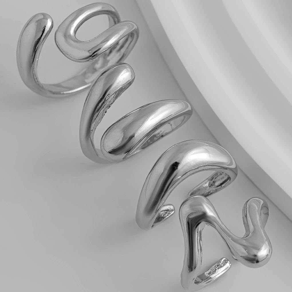 Stacked Glossy Teardrop Open Knuckle Rings Set for Women,Retro Minimalist Geometric Aesthetics Line Finger Rings,Personalized Jewelry Accessories Gifts - Image 5