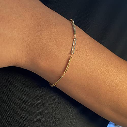 Image of Womens Dainty Gold Chain Bracelet,Simple Layered Chain Bracelets,Beaded Turquoise Bracelet,Charm Crystal Bar,Heart,Karma,Triangle,Pearl Bracelets for Women