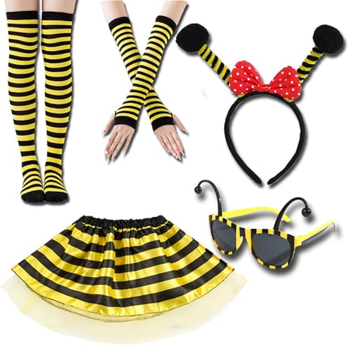 Ldabrye Divertido juego de disfraz de abejas de simulación, falda tutú, diadema, gafas para Halloween, accesorios de Halloween, disfraz de fiesta de cosplay