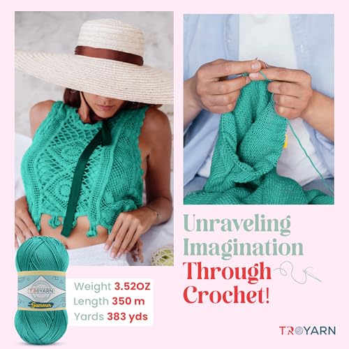 Image of TROYARN Summer (4- Skeins Pack) Silk Effect Hand Knitting Yarn Crochet Art Lace Craft 100% Microfiber Acrylic 4x100 gr (4x383 yds) (105610 - Emerald Green)