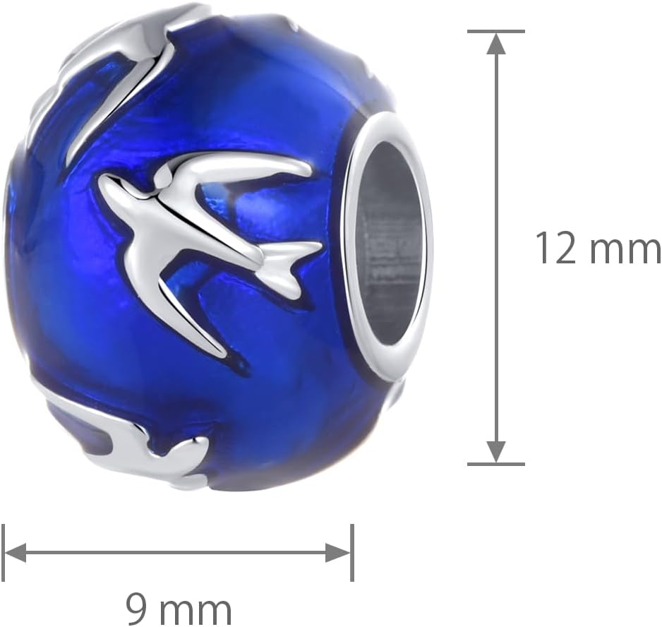 Swallow Birds Freedom Blue Spacer Bead Charm Compatible with Pandora Charms Bracelets - Image 3
