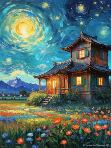 Kit Point de Croix Imprimé Ferme 14CT Broderie Paysage 50x70cm avec Peinture à l'huile