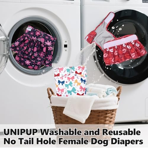 Image of Female Dog Diapers Reusable No Tail Hole Period Panties Washable Diapers Female for Docked-Tail Frenchie French Bulldog Boston Terrier Without Tail (2 Pack Regular+2 Pack Skirts) U-WWDQB06L