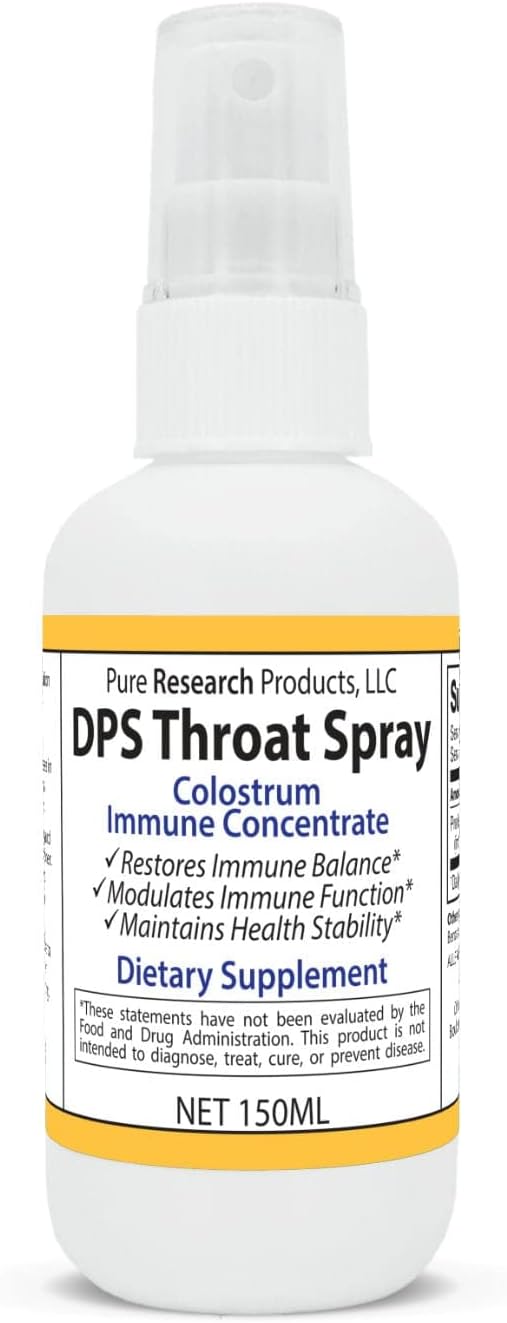 Pure Research Products – DPS Throat Spray – 5 oz (150mL) – Colostrum Immune Concentrate – Restores Immune Balance – Modulates Immune Function – Maintains Health Stability