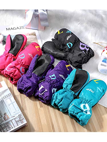 Hicarer 4 Pairs Kids Ski Mittens Toddler Waterproof Snow Gloves Winter Warm Snowboard Mittens For Cold Weather Outdoor (Black, Blue, Rose Red, Purple,3-6T) #TOP6