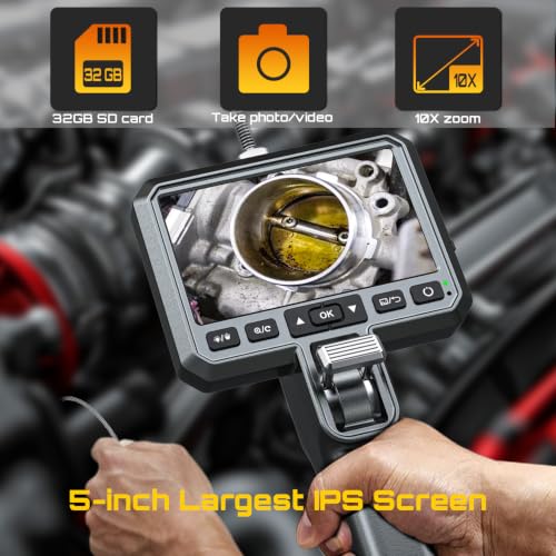 DXZtoz Endoscopio Articulado 3.9mm para Inspección de Motores de Aeronaves y Automóviles, Sonda Ultra Delgada de Acero Inoxidable con Luz, Rotación 220°, Pantalla HD IPS de 5", 32GB, Resistente al Agua IP67 miniatura 4