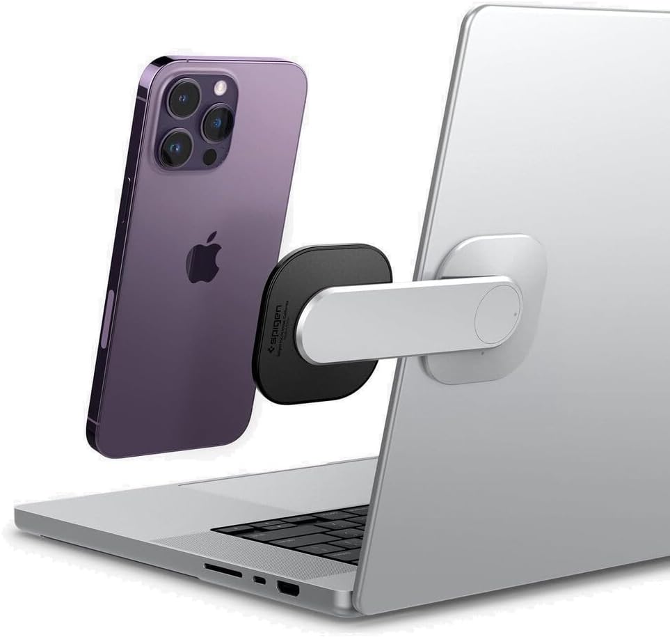 Spigen for MagSafe Mount, Compatible with iPhone 17/16/15/14/13/12, Pixel 10a/10/Pro/Pro XL/Fold, Pixelsnap, AirPods Pro 3/2/1, AirPods 4/3 Magnetic Mounting on Laptops/Monitors - Silver (S312)