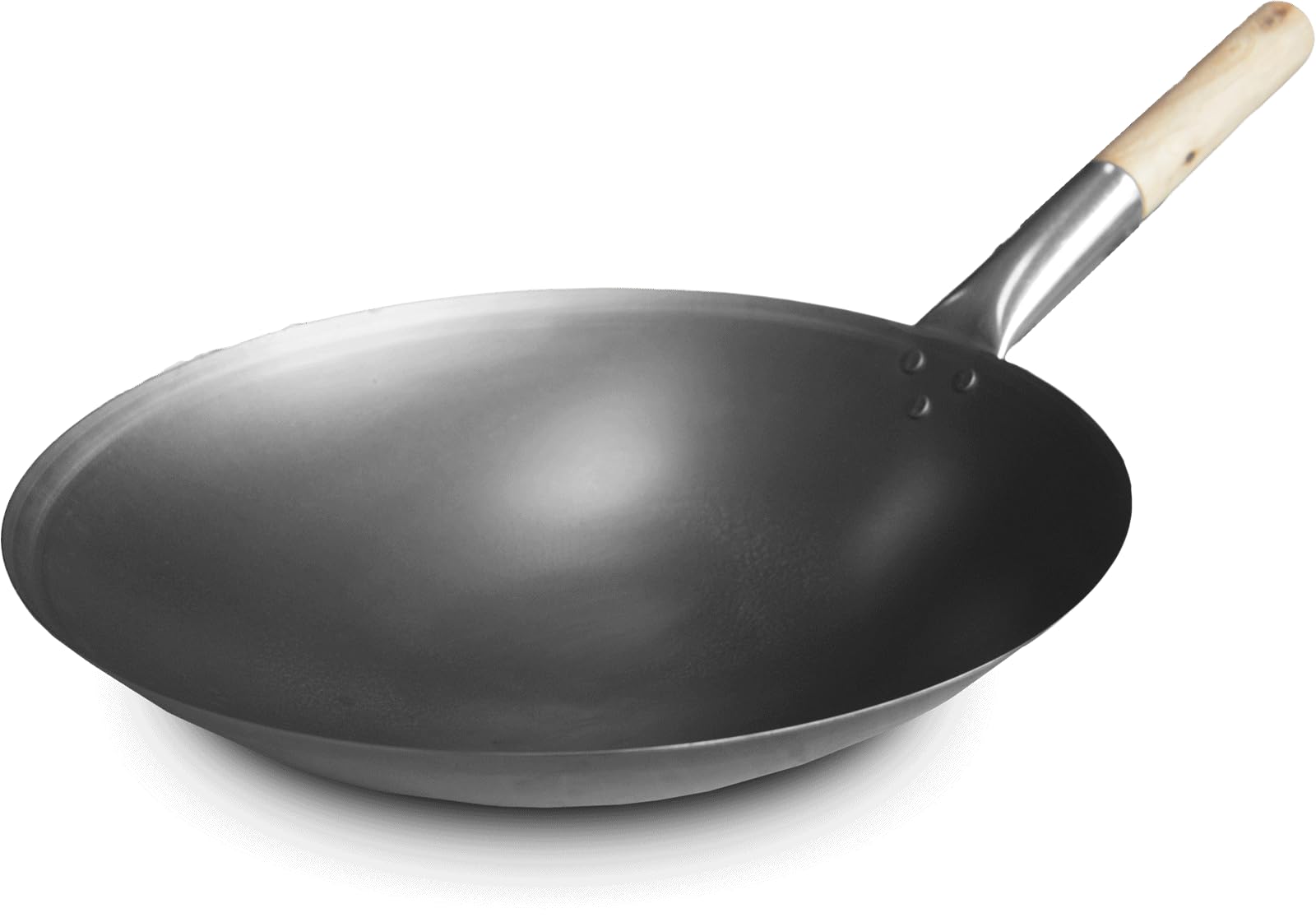 Professionale, grande padella wok XXL, diametro 40 cm, in acciaio inox, con manico rotondo, adatta per piani cottura a induzione, ferro, ghisa, giapponese