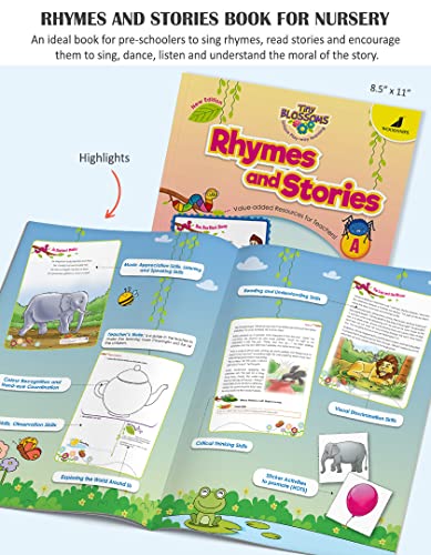 Image of Woodsnipe Tiny Blossoms Rhymes & Stories with STICKERS| Preschoolers Nursery Ages 2 to 4 | Short Moral Stories| Fun old and new Rhymes, Activity Pages with Colouring, Puzzles and much more